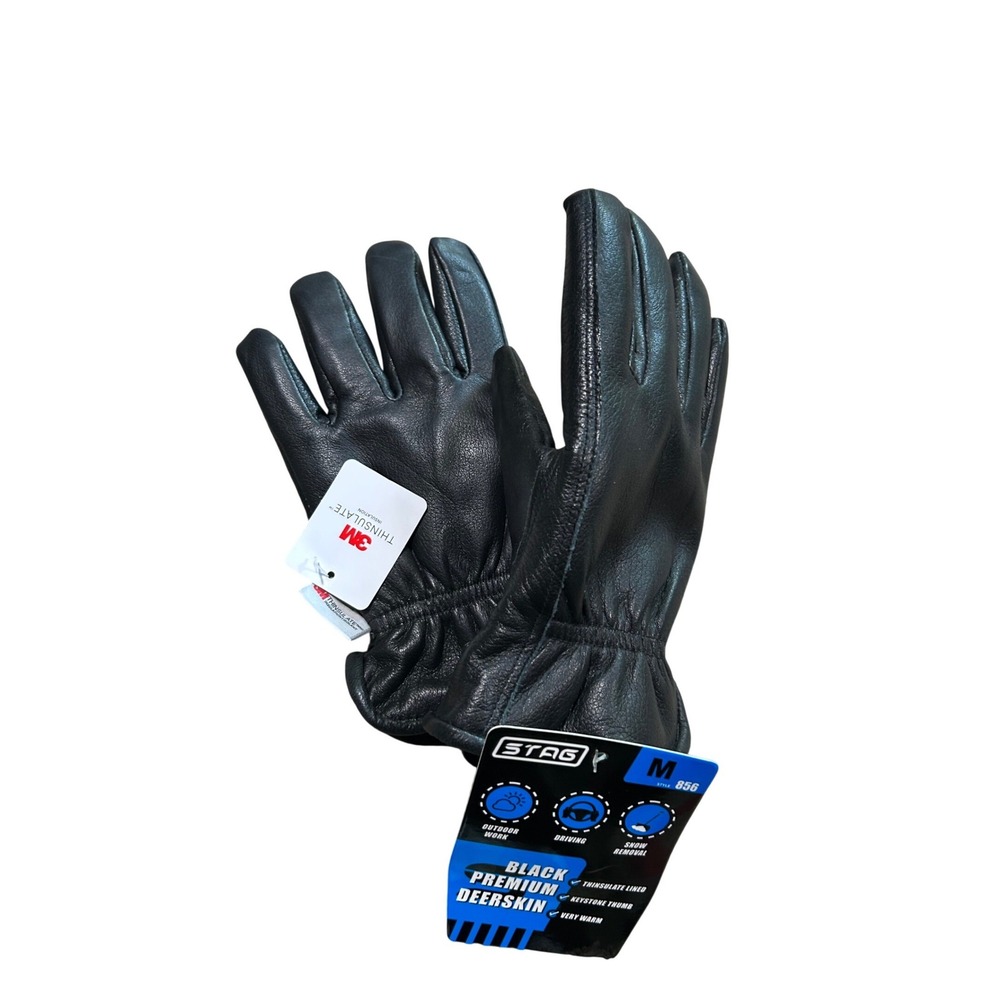 NWT Stag Black Premium Deerskin Leather 3M Thinsulate Gloves Style 856 Medium